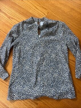 J. McLaughlin Blue and White Leopard-Print Long Sleeve Blouse XS New